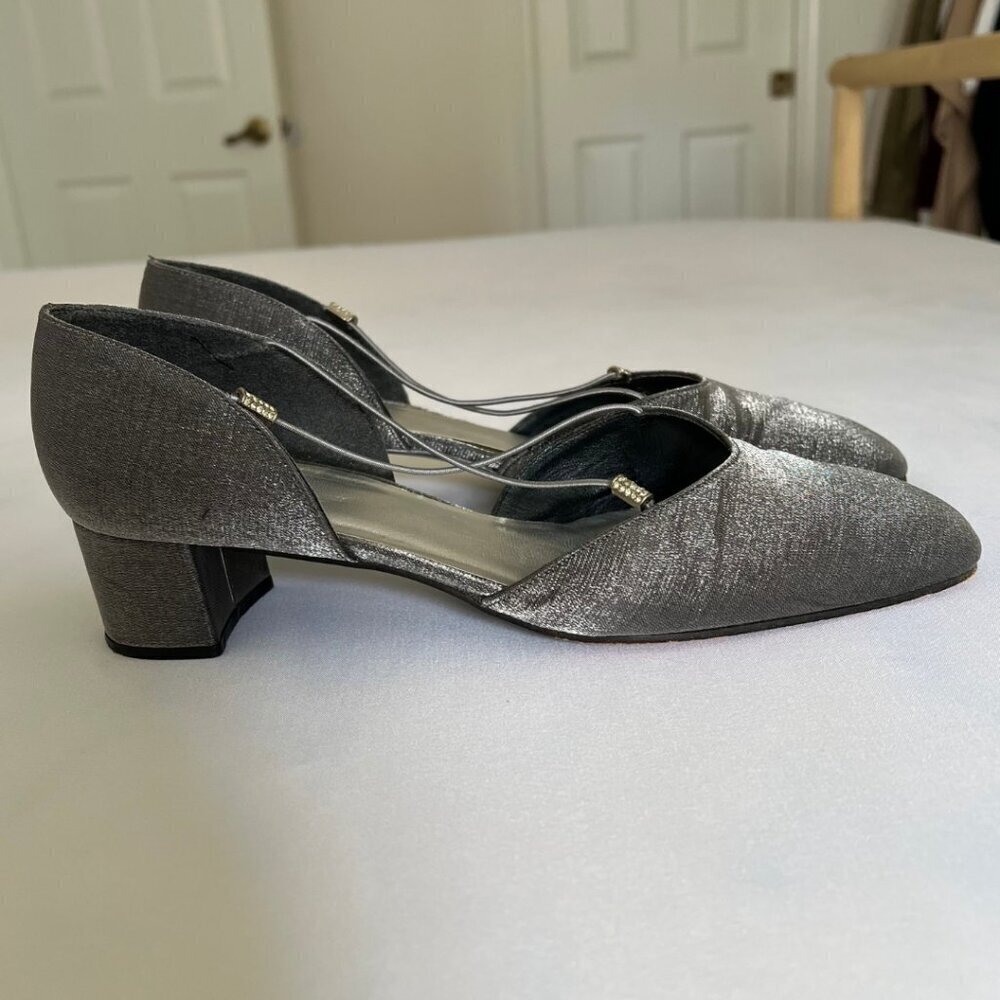 Stuart Weitzman Silver Sparkle Charm Block Heels … - image 3